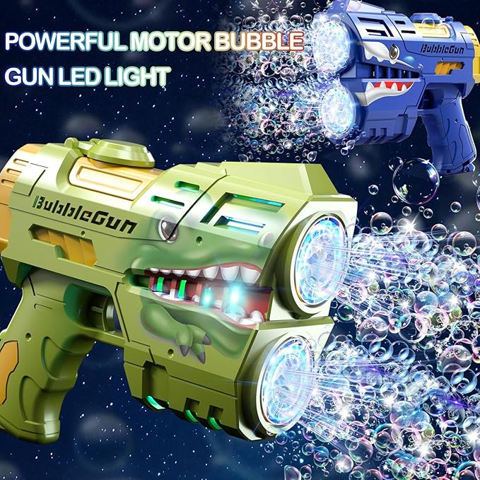 2 Pack Bubble Guns with 4 Bottles Refill Solution, LED Light Up Rechargeable Bubbles Machine Blower for Kids Toddlers 4-8, Outdoor Toys Gifts, Wedding Easter Party