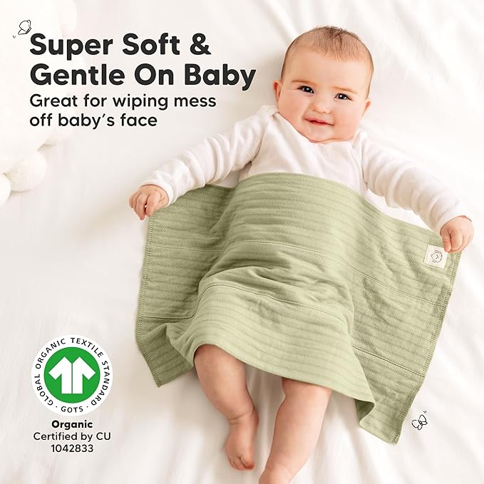 KeaBabies Organic Cotton Burp Cloths Baby Girl, Boy - 6-Pack Large Burping Clothes for Babies, Spit Up Rags, Super Soft & Absorbent Newborn Wash Towels, Gender Neutral, Non-Shrink (Stria, Embrace)