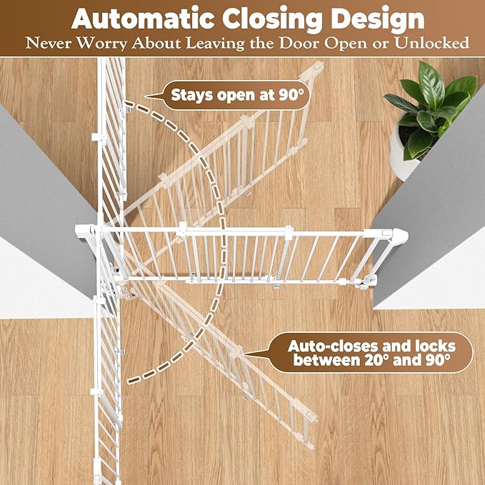 35-55" No Bottom Bar Baby Gates for Stairs, 39" Extra Tall Child Safety Gate with Auto Close Large Walk Thru Door, Hardware Mount Dog Gate Pet Gate for The House Doorways, Indoor Outdoor use