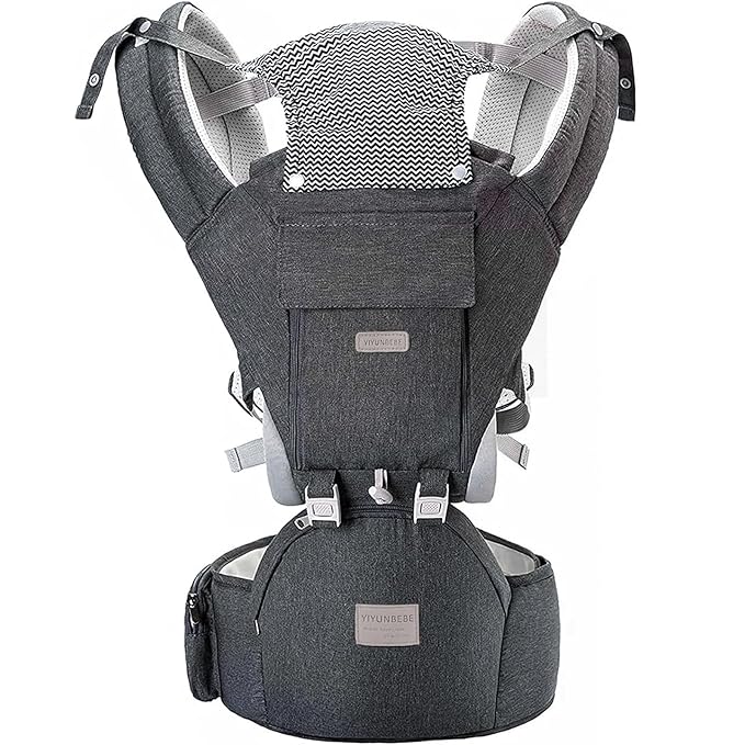 Baby Carrier, 3-in-1 Baby Carrier Newborn to Toddler with Hip Seat (Ergonomic M Position) for 0-36 Month/7-45lbs, Adjustable Size for Enhanced Lumbar Support, Perfect for On-The-go, Grey