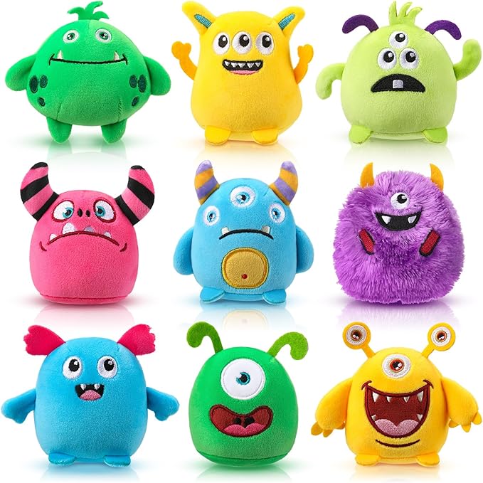 Libima 9 Pcs Mini Stuffed Animals Keychains 3.15 Inch Small Plush Cute Ornaments Bulk Toys for Baby Shower Birthday Party Decors Gift Bags Fillers Halloween Christmas Basket Stuffers(Monsters)