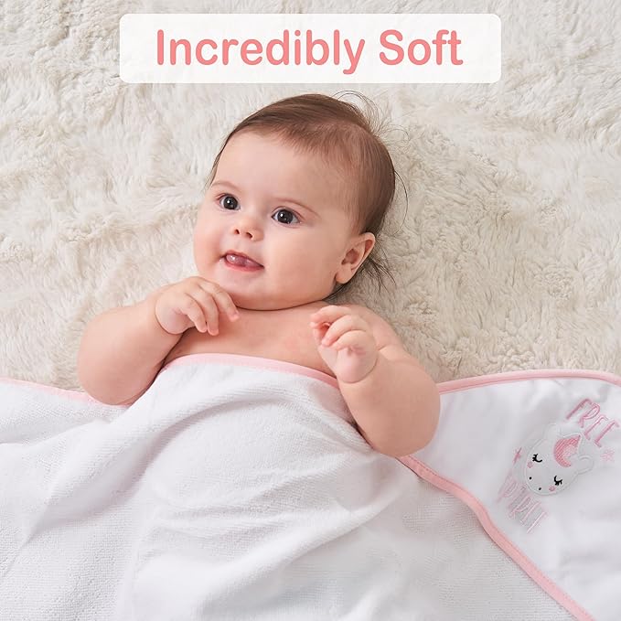Viviland Baby Towels and Wash Cloths Set - Hooded Towels, Face Towels, Burp Cloths or Wipes - Absorbent Bath Towels - 6-Pack, Size 28 x 28 Inch (Pink Unicorn)