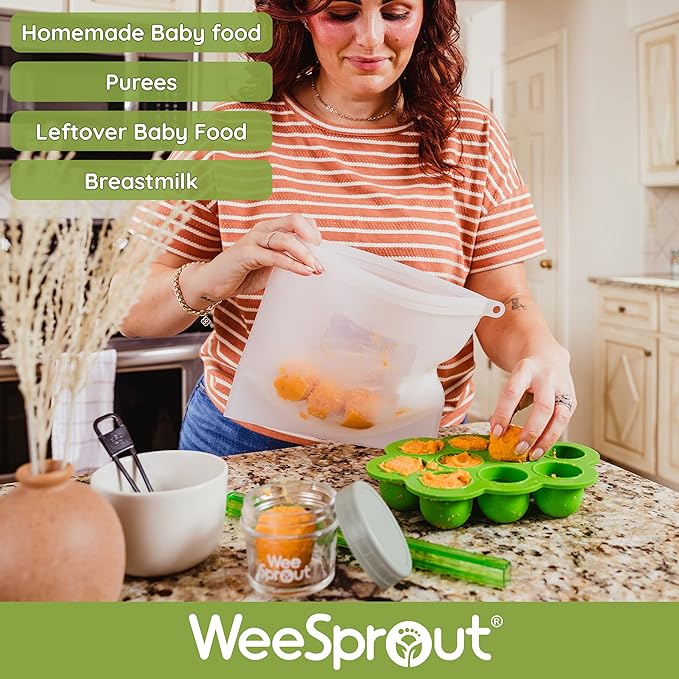 WeeSprout Silicone Baby Food Freezer Tray with Clip-on Lid - Perfect Storage Container for Homemade Baby Food, Vegetable & Fruit Purees, and Breast Milk (Bright Red, Ten 1.5 Ounce Sections)