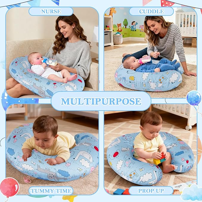 Nursing Pillow for Breastfeeding & Bottle Feeding - Ergonomic C-Shape Design with Breathable Filling & Removable Washable Cover, Supports 0-18 Months (Feeding, Tummy Time, Sitting), Hypoallergenic