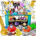 Metallic Slime Kit for Girls, Glimmer Crunchy, Galaxy Slime Making Kit for Girls Boys 6-12, Glow in The Dark DIY Slime Kit with Add-ins, Foam Balls, Charms, Glitters, Party Favors Gift Toys for Kids