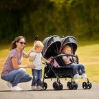 Dream On Me Volgo Twin Umbrella Stroller in Pink, Lightweight Double Stroller for Infant & Toddler, Compact Easy Fold, Large Storage Basket, Large and Adjustable Canopy