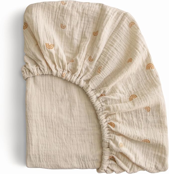 mushie Extra Soft Muslin Fitted MINI Crib Sheet | 24"x 38" (Rainbows)
