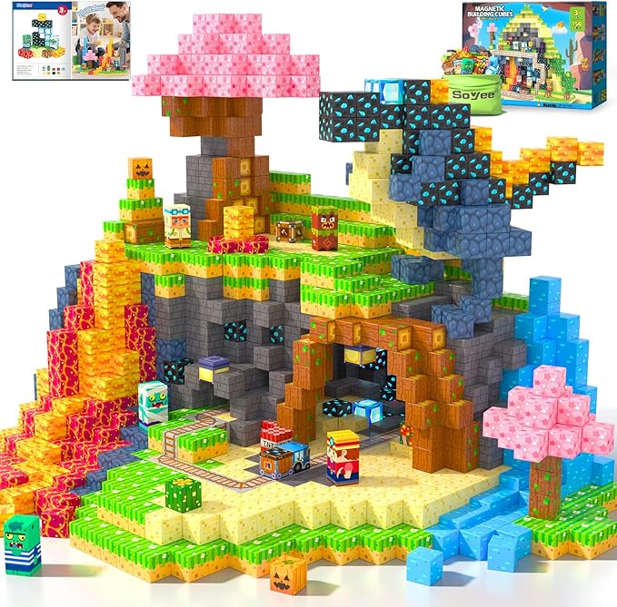 Soyee Magnetic Blocks 150 PCS Building Toys for Ages 4-8 9-12 3-5 Forest & Mine Theme Magnet Building Cubes STEM Sensory Toys for Kids for Boys & Girls