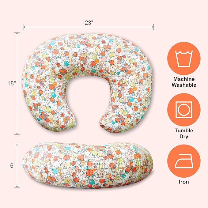 Nursing Pillow, Ergonomic Support Breastfeeding Pillow for Easier Breast Feeding and Bottle Feeding, Baby Feeding Pillow with Machine Washable Cotton Cover (Fruit)