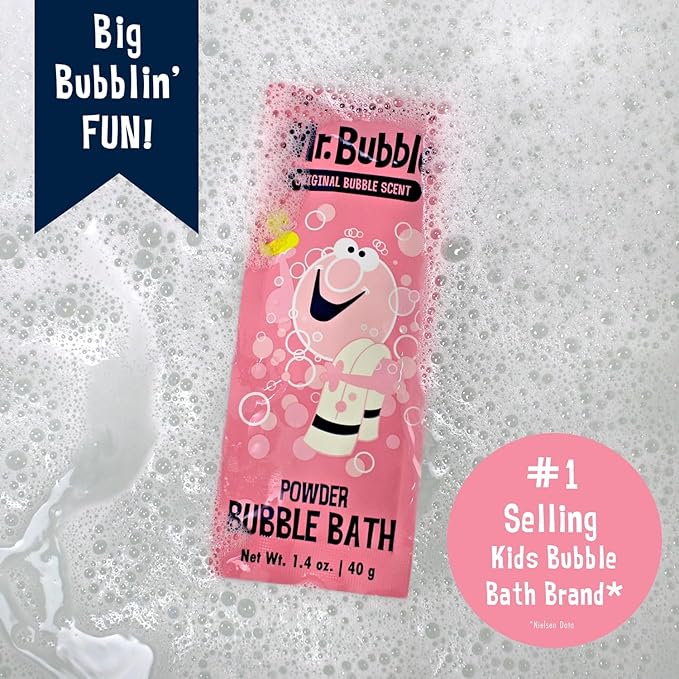 Mr. Bubble Retro Powder Bubble Bath Packet, Original Bubble Gum Scent, 1.4 oz, Pack of 12
