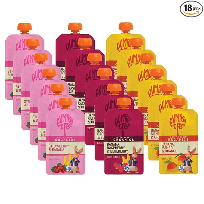 Peter Rabbit Organics Fruit Flavors Variety Pack - Squeezable Snack Pouches 4 oz. (Pack of 18)