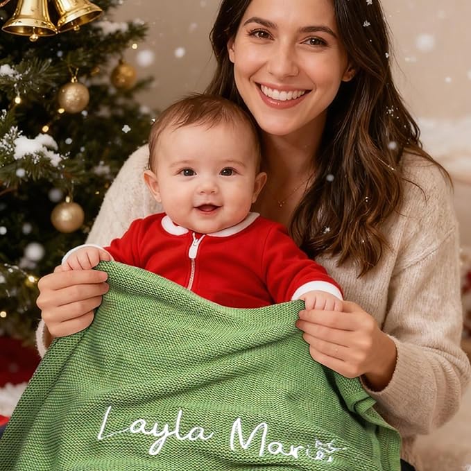 Personalized Baby Name Blanket, Custom Knit Blanket Embroidered with Name, 30x40in Custom Baby Gifts for Boys and Girls, Newborn for Boy/Girl