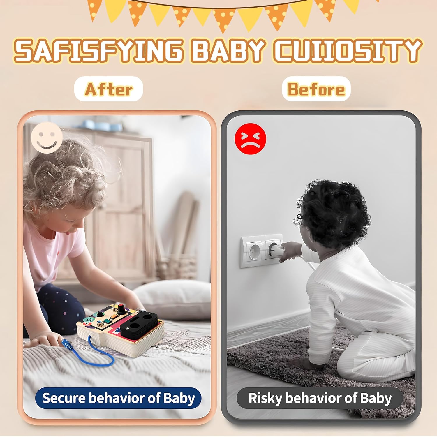 Montessori Busy Board with Led Light, Wooden Sensory Board Travel Toys for 1 Year Old, Preschool Learning Activities Easter Gifts for Boys Girls