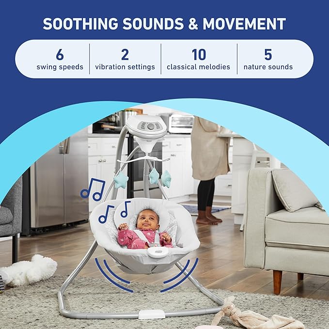Graco Simple Sway Baby Swing, Side‑to‑Side Sway, Infant Swing with 6 Speeds, Vibration, Abbington