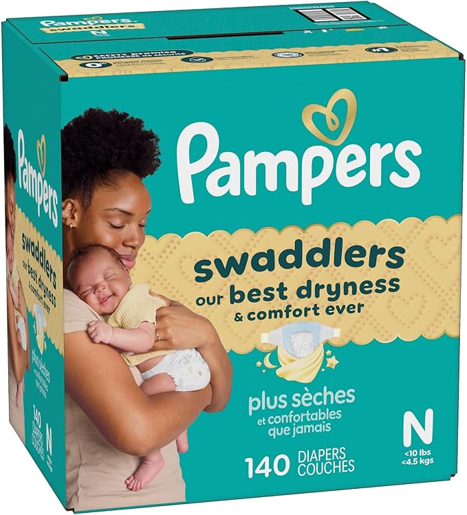 Pampers Swaddlers Diapers, Size 0 (up to 10 lbs), 140 Count, Absorbent, Keeps Baby Dry and Comfortable, Skin Safe Disposable Baby Diaper (Packaging May Vary)