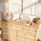 Homsee Baby Changing Table Dresser, 100% Solid Wood Infant Diaper Changing Station Combo, 9-Drawer Baby Nursery Dresser with Removable Tray for Children's Room Bedroom, Nature Color