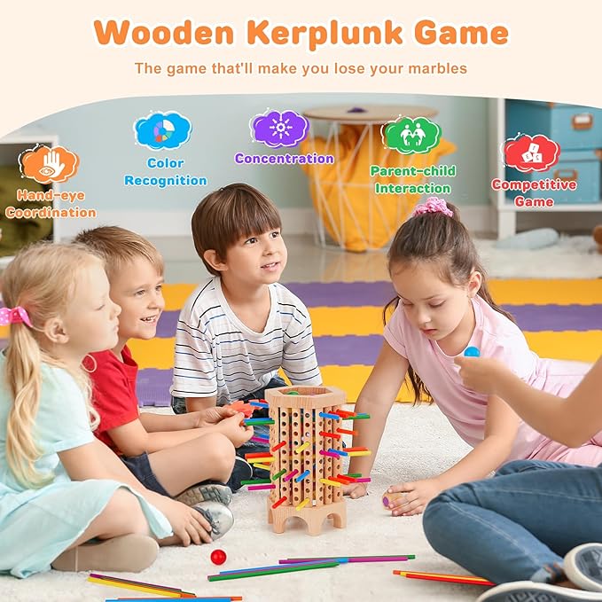 Montessori Game Wooden Board Games for Kids 4-6-8-12, 36 Colorful Stick Math Educational Toys for 3 4 5 6 Year Olds, Classic Fun Dice Games for Family Game Night for 2-6 Players Gift