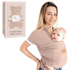 Baby Wrap Carrier - Premium Cotton Baby Carrier Wrap for Newborn to Toddler- Infant Carrier- Baby Holder One Size Fits All with Front Pocket(Beige) by Max&so