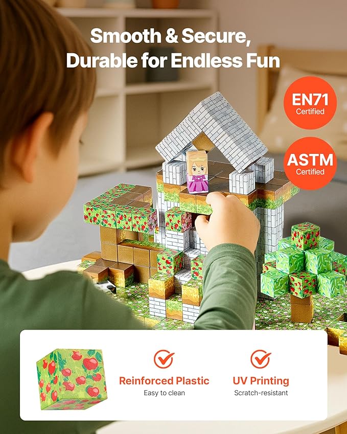 VEVOR Magnetic Blocks, 150 PCS Forest Castle Set, Magnetic Building Cubes for Kids, STEM Montessori Sensory Toys for Christmas Birthday Gift, Construction Stacking Toy for 3+ Years Old Boys & Girls