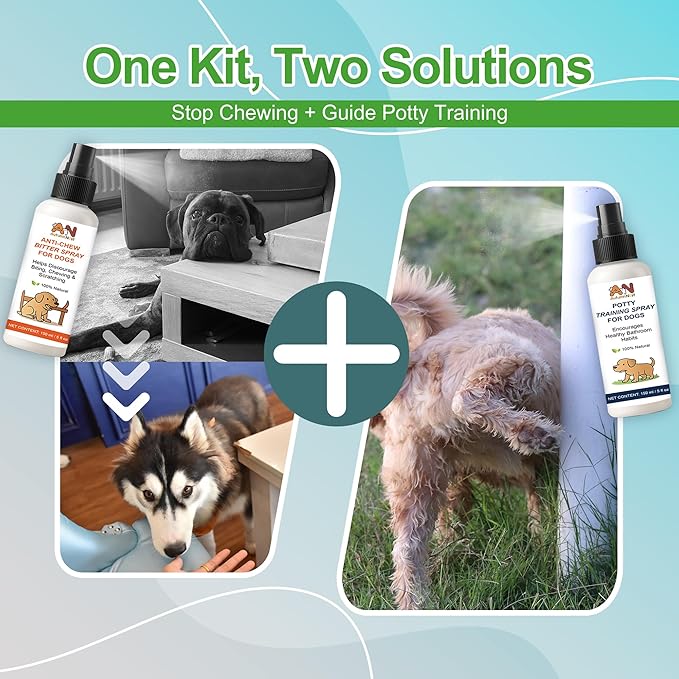 Dog Behavior Training Kit – 2-Pack No Chew Spray + Potty Training Spray – 2×150ml Behavior Correction Set for Puppies & Adult Dogs – Safe & Natural Indoor/Outdoor Training Aid