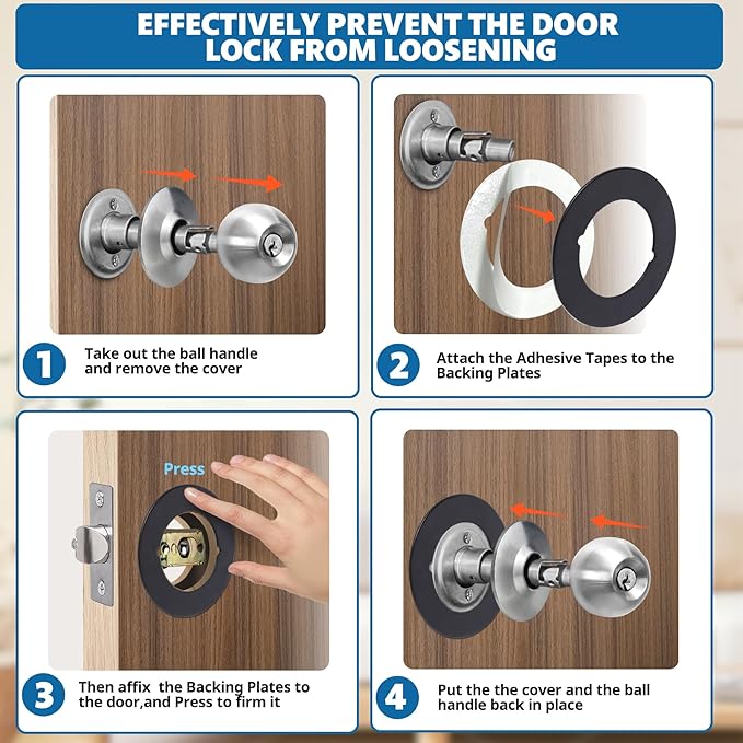 1 Pcs Upgraded Door Knob Plates with Double-Sided Tape –Thick Stainless Steel Scar Plates for Deadbolts & Knobs, Durable Lock Hole Covers for Fixing Loose Knobs and Damaged Areas(Matte Black)