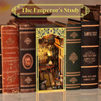 Book Nook Kit, DIY Dollhouse Booknook, Book Nook Miniature Kit for Bookshelf Insert Decor Crafts for Adults Teen Halloween, 3D Wooden Puzzle with Led Light (The Emperor's Study)