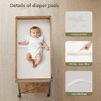 Baby Changing Table, Diaper Changing Station with Pad and Wheels, Two-Tier Open Storage Shelves, Waterproof Diaper pad & Safety Strap,Compact Baby Furniture for Nursery, Rustic Brown
