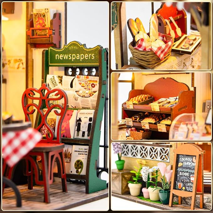 CUTEBEE DIY Dollhouse Miniature Kit, DIY Wooden Dollhouse Kit Miniature House Kit Tiny House Kit, Creative Room Idea (Julia Bakery)