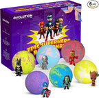 EvolutionUSA Purple Epic Superhero Bath Bombs for Kids, 6 Super Hero Bath Bombs with Toy Inside, Lush Childrens Bathbombs, Organic Bathbomb with Surprise Inside, Fizzy Fun Superhero Bath Balls