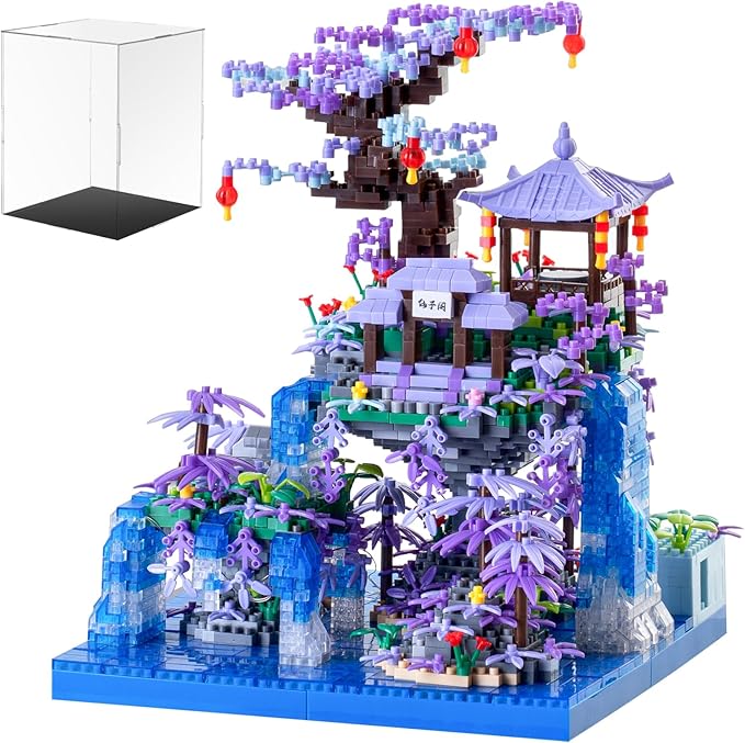 Peach Blossom Pond Building Blocks Set,Building Blocks Set Gifts for Adults and Kids, Micro Bricks Cherry Blossom Tree House Kit with LED Light and Display Box（2500+Pieces）