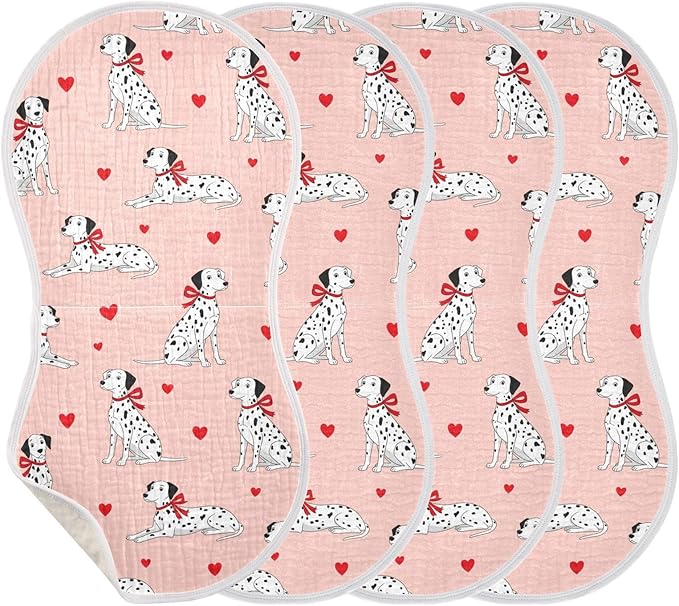 4 Pack Muslin Burp Cloths Cute Dogs Hearts Pink Cotton Baby Burp Cloths Extra Absorbent and Soft Spit Up Rags for Baby Boys Girls 22x11 Inch