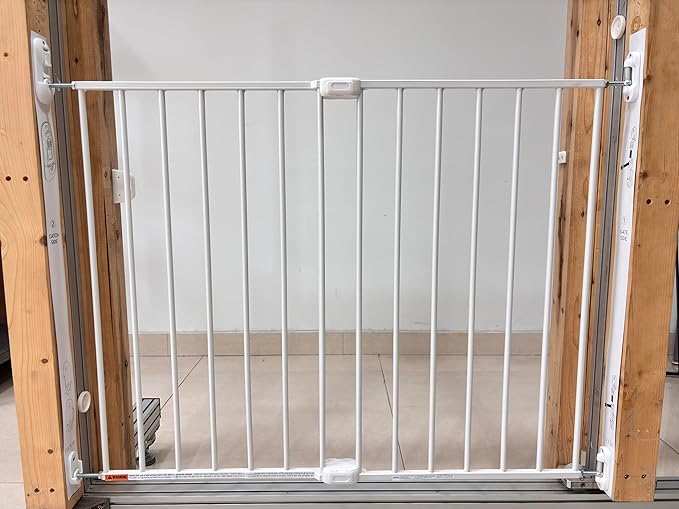 Adjustable Baby Safety Swing Gate, Hardware-Mounted Metal Gate for Stairs and Doorways, Secure Latch for Kids and Pets (White, 24"-40.5" W x 28.75" H)