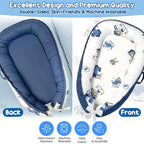 Baby Lounger - Baby Lounger for Newborn 0-24 Months, Breathable, Soft Cotton Baby Nest, Portable Infant Lounger for Home & Travel, Newborn Essentials Gift (Blue Elephant)