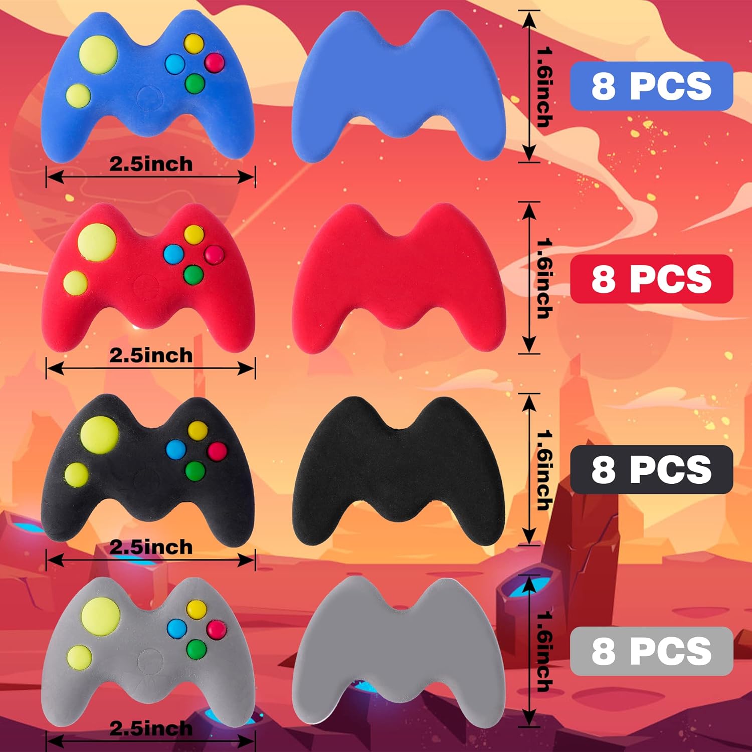 32 Pieces Game Controller Erasers Bulk Latex-Free Soft Erasers Pencil Erasers for Kids Teachers and School and Office Supplies