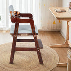 Ezebaby Wooden High Chair for Toddlers to Teens, Adjustable Kids Study & Dining Chair with Steps and Removable Cushion (Nut-Brown)