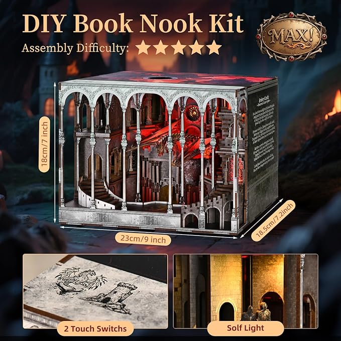 Book Nook Kits for Adults - Book Nook Kit Bookshelf Decor DIY Miniature House Kit for Bookshelf - Craft Kits for Adults Booknook Model Kits Tiny House Arts and Crafts (Ember Castle)
