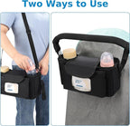 Accmor Universal Stroller Organizer with Insulated Cup Holder and Shoulder Strap, Stroller Caddy Bag Stroller Cup Holder Attachment for Uppababy, Baby Jogger, Britax Strollers, Black