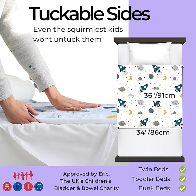 Hygge Sheets® Potty Training Pee Pads for Kids, Toddlers - 100% Waterproof, Non Slip Bed Wetting Pad for Twin Beds - Washable, Reusable Mattress & Sheet Protector - Space