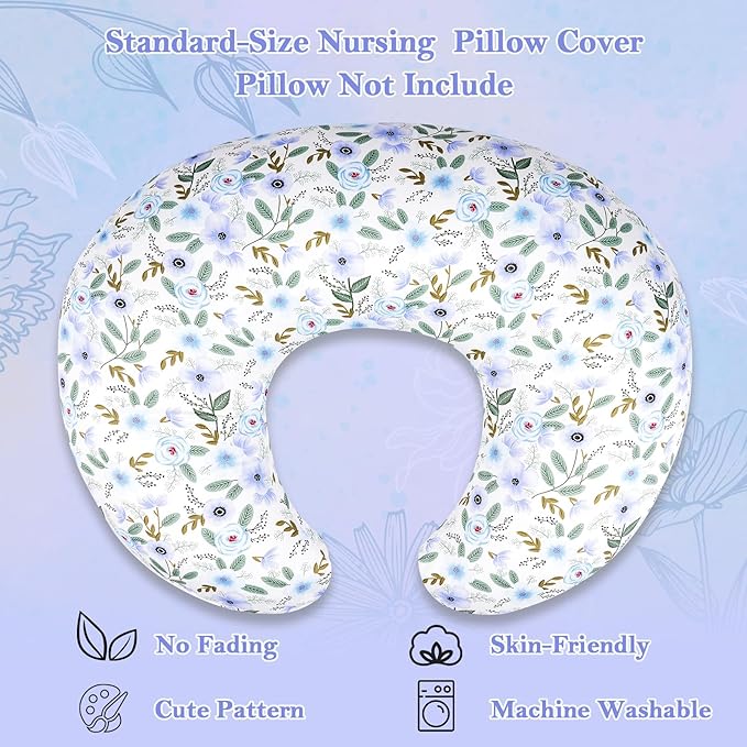 2 Pack Nursing Pillow Covers – Soft Breathable Cotton, Fits Standard Breastfeeding Pillows, Washable & Hypoallergenic for Newborn Baby Girls & Boys,Cover Only