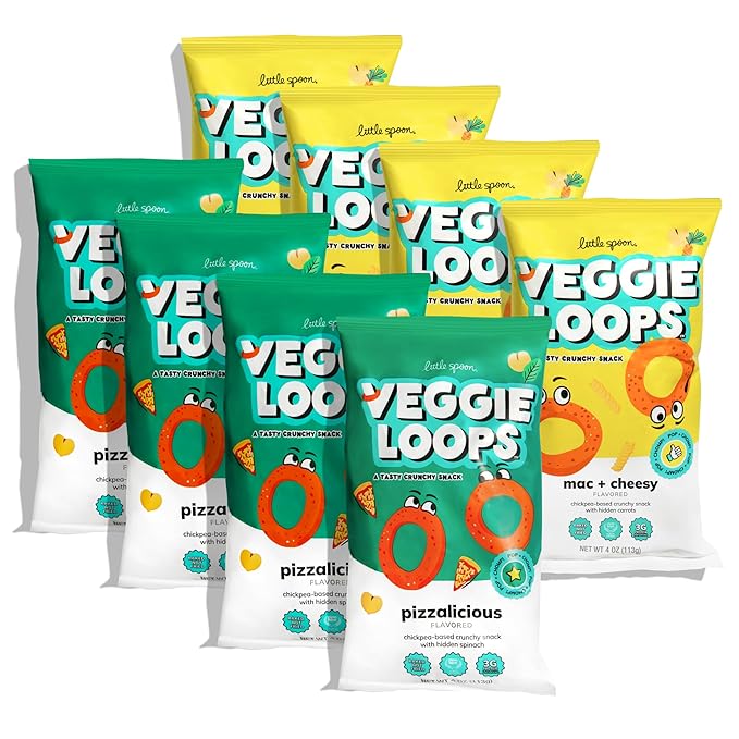 Little Spoon Veggie Loops Duo – Mac N Cheese & Pizzalicious Flavors – Baked, Hidden Veggies, Toddler Snacks (2-Pack)