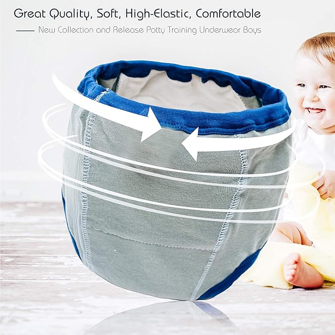 Joyo roy 4Pcs Potty Training Underwear for Boys 100% Cotton Soft Super Absorption Thick Padded Toilet Training Pants Comfortable Toddler Underwear Boys 3T Waterproof Pee Pants with Potty Sticker Chart