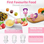 WAJIAYON Baby Fruit Feeder Pacifier | Infant Food Feeder Pacifier & Food Dispensing Spoon | Mesh Fresh Fruit Teethers for Babies | Silicone Feeder Baby Shower Gifts for Boys and Girls (Pink)