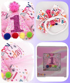 Birthday Hair Bow for Baby Girls 1 2 3 4 5 6 Years Sprinkle Decorations Party Hair Accessories Headband for First 1st Birthday Confetti Ice Cream