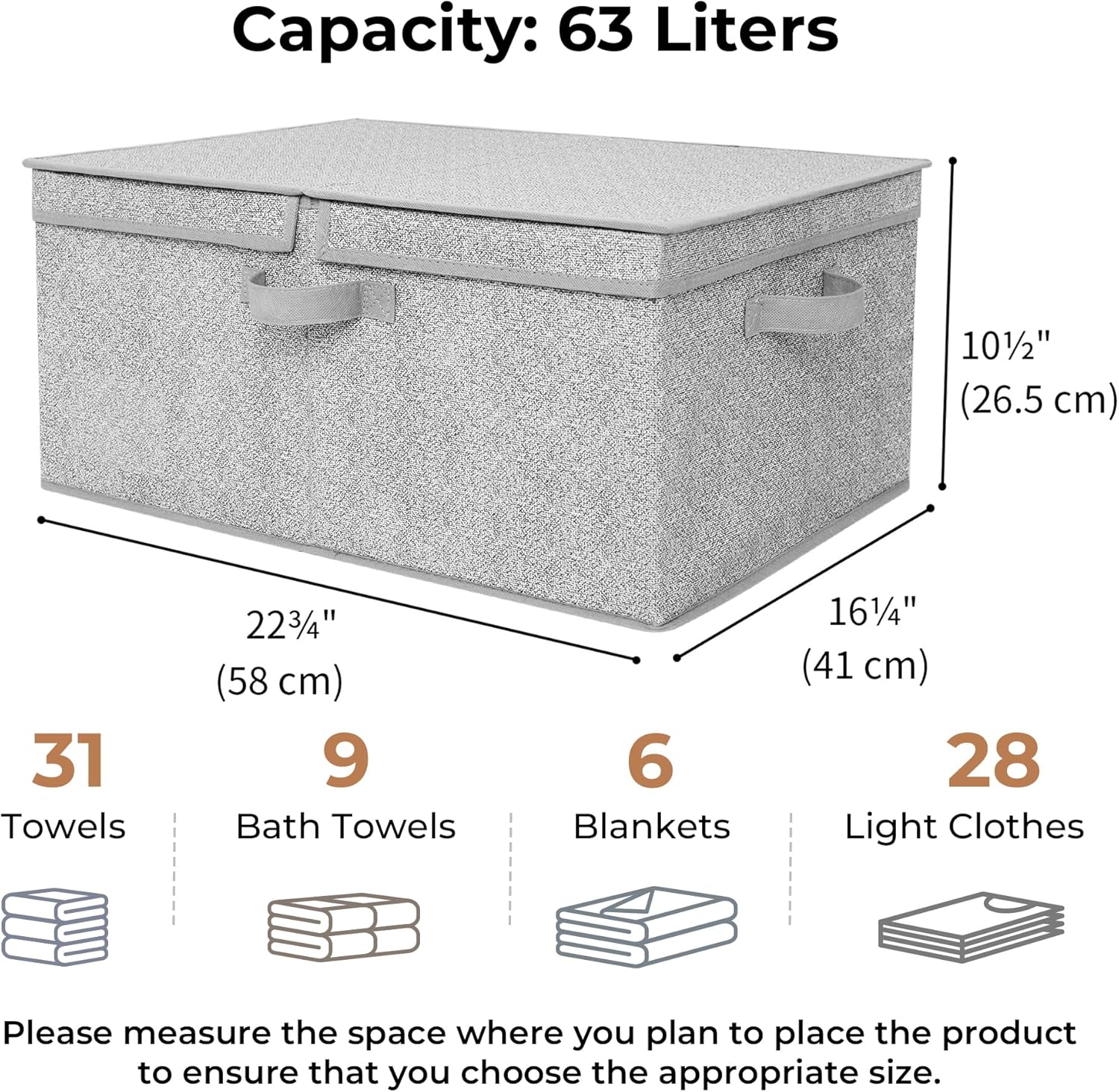 GRANNY SAYS Fabric Storage Bin with Lid, Decorative Storage Box, Extra Large Storage Baskets, Closet Organizer, Gray, 1-Pack