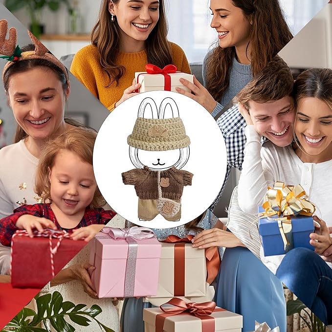 17cm Doll Clothes - 11 Piece Handcrafted Crochet Sweaters Outfit with Accessories Hand Crocheted Hat, Bag, Boys and Girls Stylish Adorable Dolls Clothing Accessories for 17 cm Doll