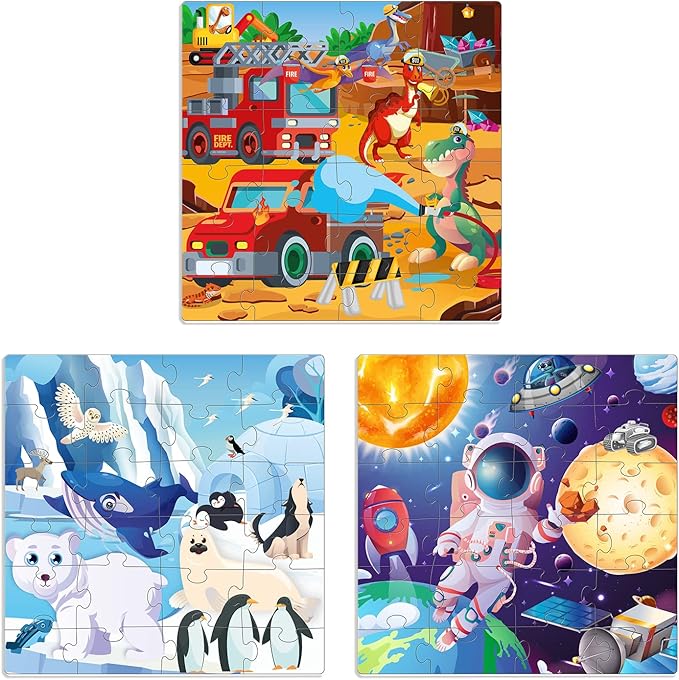 QUOKKA Magnetic Toddler Puzzles Ages 2-4 - 24 Pieces Kids Puzzles Ages 3-5 - Travel Games for Kids 4-6 Boys and Girls - Learning Animal, Space, Dino Car Airplane Road Trip Activities