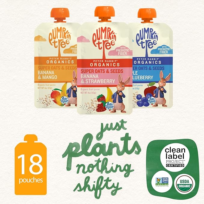 Pumpkin Tree Peter Rabbit Organics Super Oats & Seeds Variety Pack - Squeezable Snack Pouches, 4 oz. (Pack of 18)