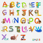 ABC Educational Wall Stickers for Kids - Animal Alphabet Wall Decals by Lipastick - Peel and Stick Letters for Boys and Girls Bedroom, Baby Room, Nursery Decor - Removable Wall Art