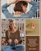 3 Pack Women's Nursing Long Sleeve Tops Breastfeeding Thermal Sweaters with Hidden Zipper Maternity Ribbed Shirts