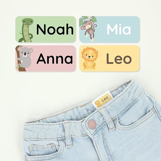 Personalized Name Labels for Kids (180) – Custom Waterproof & Durable Stickers for Clothing, Daycare, Office & School Supplies - Exotic Animals